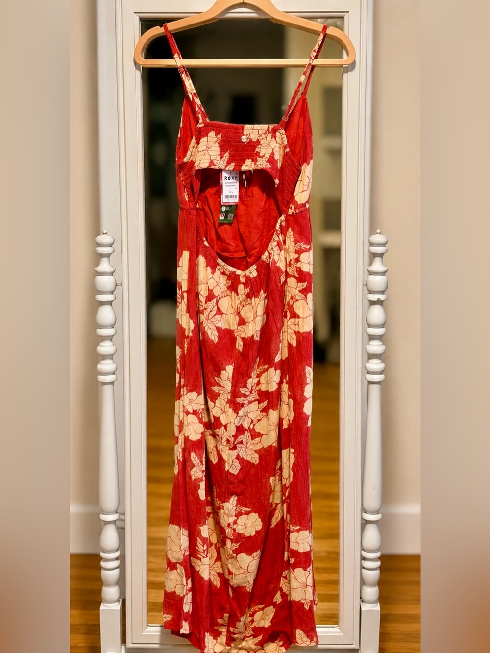 ROXY Sunshine Crush MIDI Dress NWT Red Floral Open back Boho Beachy |small - Picture 4 of 5